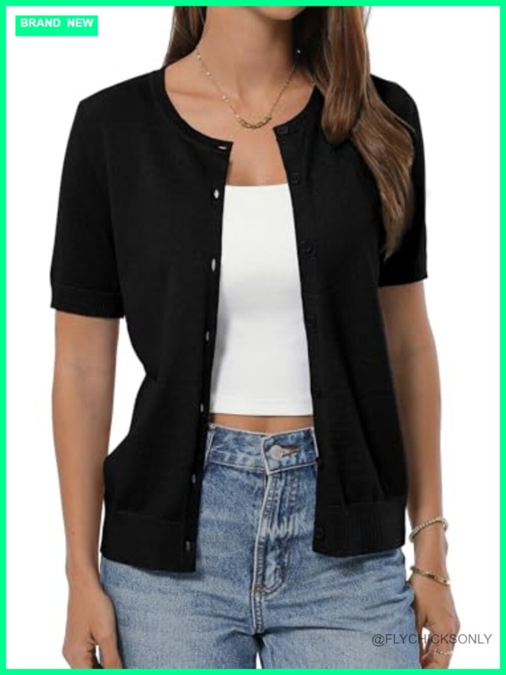 Women's Short Sleeve Cardigan 100% Cotton Lightweight Knit Button